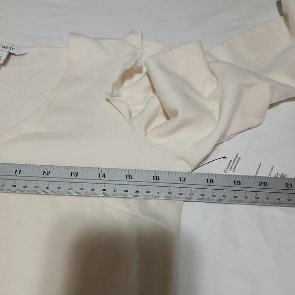 Nine West Cream V-Neck Ruffle Shoulder Long Sleeve Mini Dress XS Cotton Blend - Picture 6 of 8